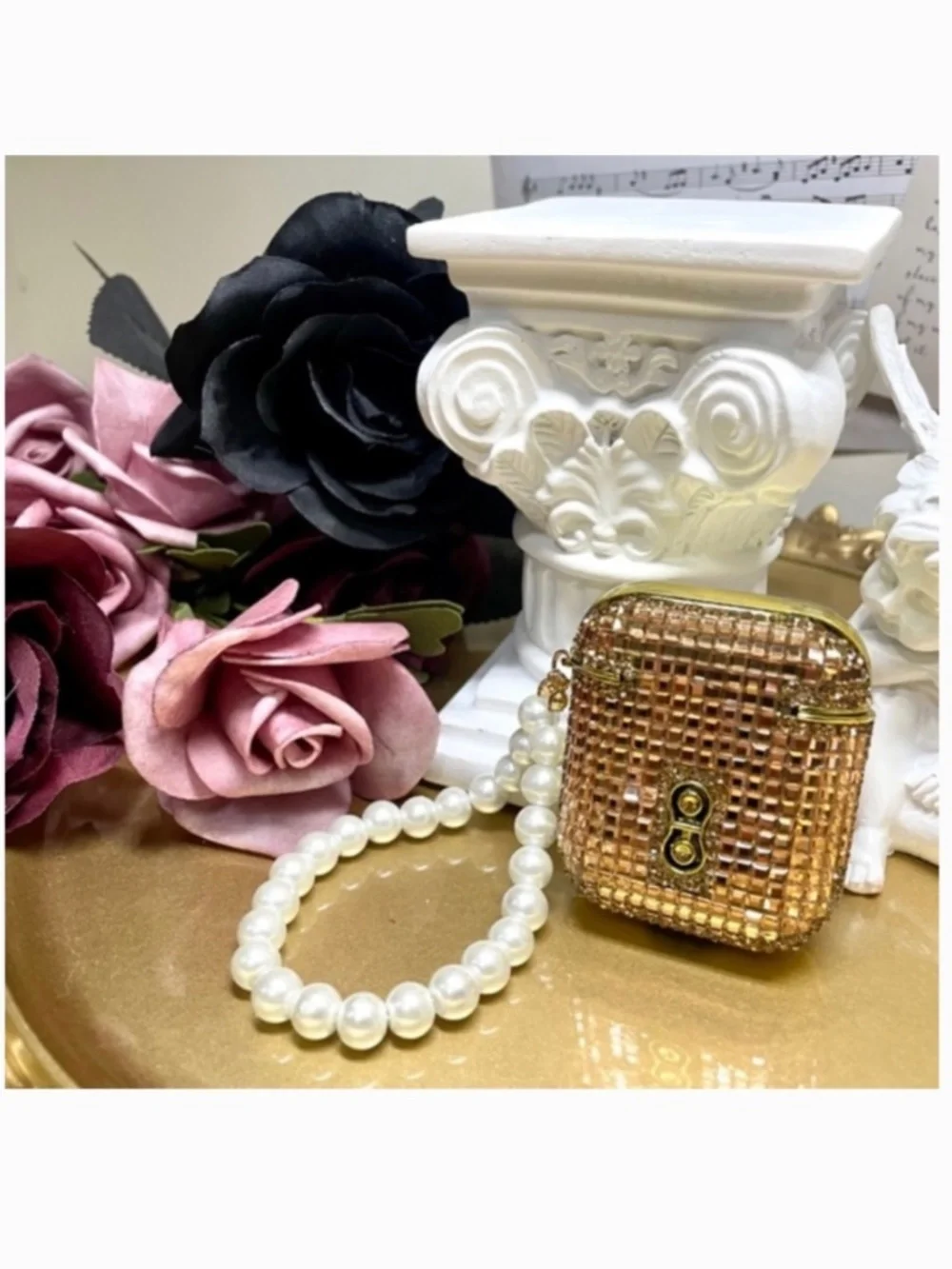 2 items.AirPods 1/2/PRO1 luxury Rhinestone bling Case with pearl chain